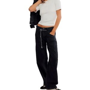 NWT Women's Black Free People Love Language Low Rise Wide-Leg Jeans Size 28